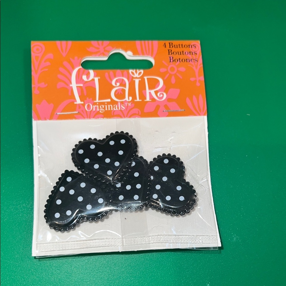 NWT 4pc invisable plastic black with white polka dots  button pack